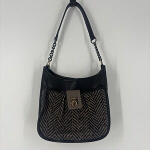 Spartina 449 Daufuskie Island Linen Leather Hobo Shoulder Bag Purse Herringbone